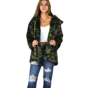 Camo faux fur jacket